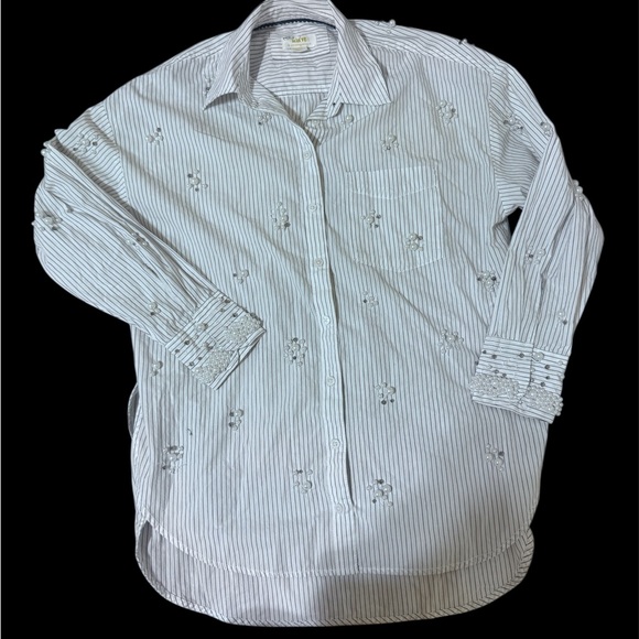 Anthropologie White Striped Button Down Shirt - Picture 2 of 9